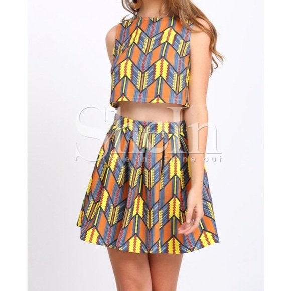 SHEIN Other - Geometric Print crop top with matching skirt set